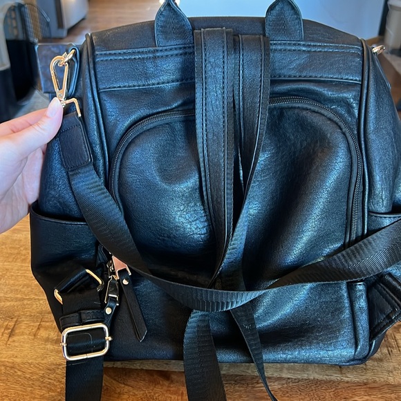 Madison West Secure Black Faux Leather Travel Backpack - Picture 3 of 10